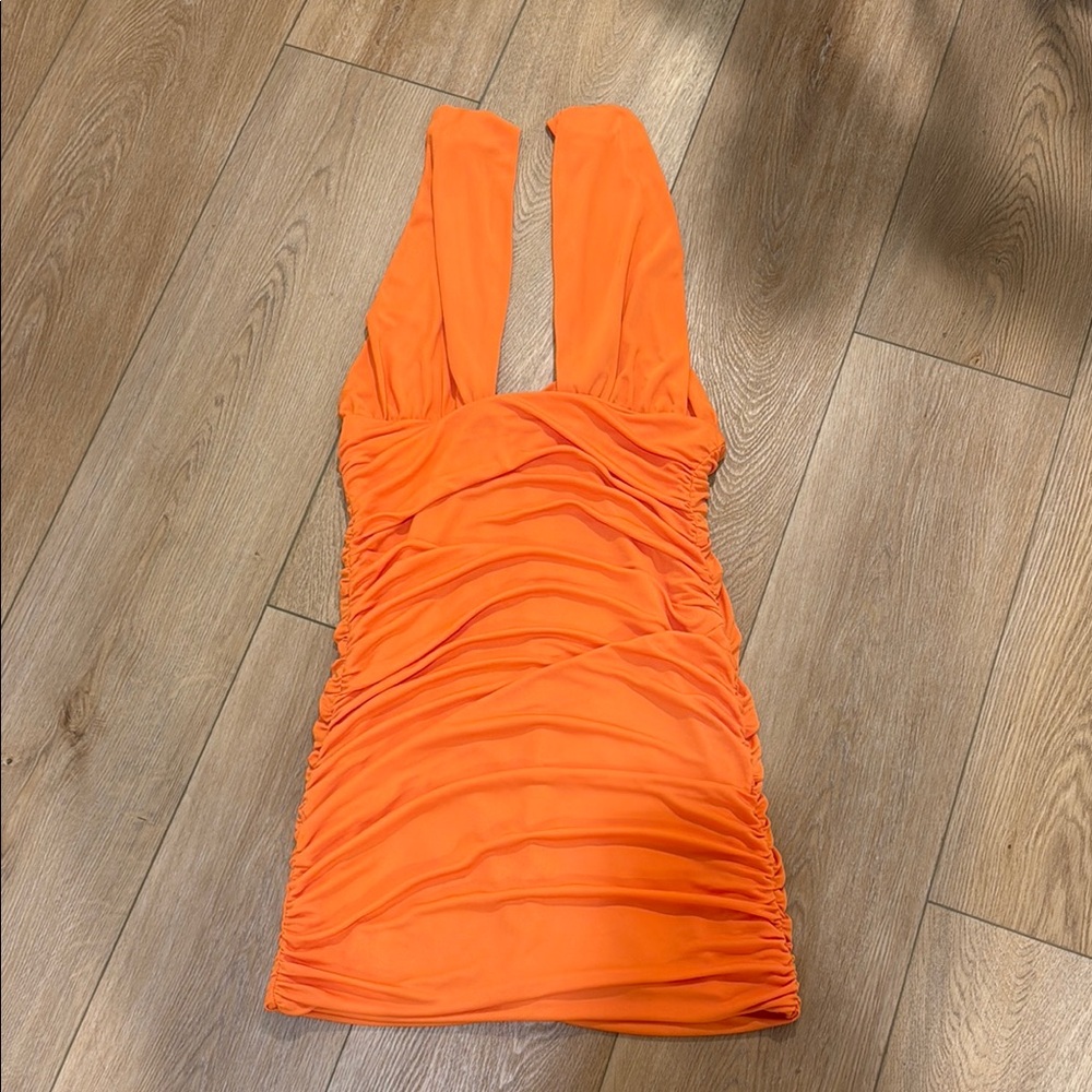 Vibrant Orange Ruched Dress